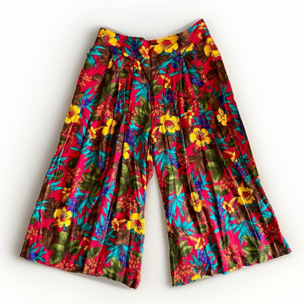 Vintage Breckenridge Rayon Floral Culotte Pant 16 33x20 Tropical Wide Leg Resort